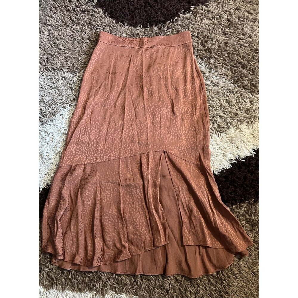 MADEWELL Midi Skirt Women 2 Flounce Hem Cheetah Jacquard Brown ND132